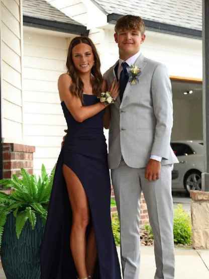 Strapless Ruched Long Prom Dress with Slit