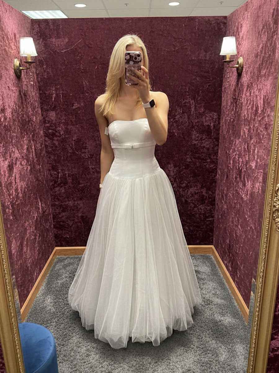 Strapless Tulle A-Line Prom Dress with Bow-Waist Detail