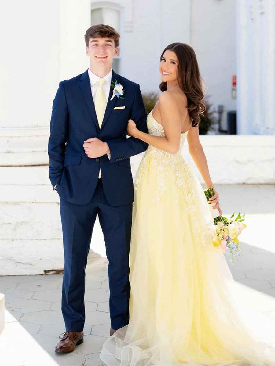 Strapless Lace Appliques Long Prom Dress with Slit