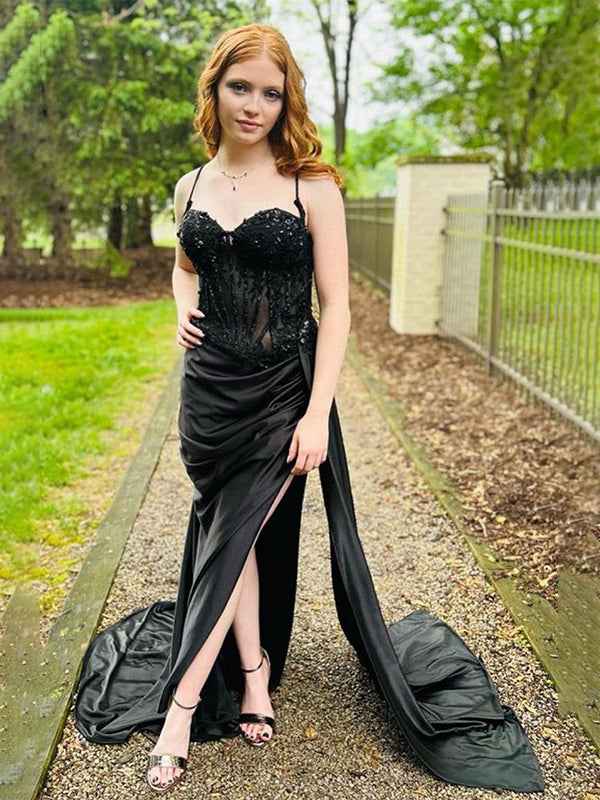 Green Mermaid Spaghetti Straps Bodice Long Prom Dress with Beads - BMBRIDAL