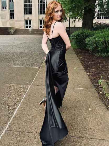 Green Mermaid Spaghetti Straps Bodice Long Prom Dress with Beads