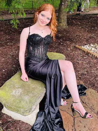 Green Mermaid Spaghetti Straps Bodice Long Prom Dress with Beads