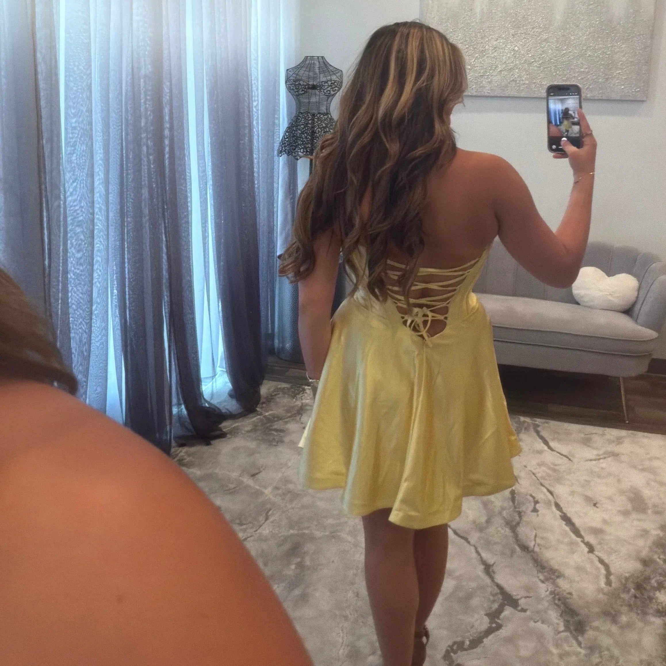 Sweetheart Strapless Bow Cutout Satin Corset Homecoming Dress A-Line Mini Lace-Up Open Back