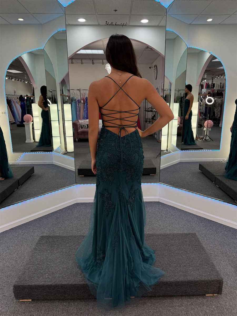 Sweetheart Strapless Floral Lace Prom Dress with High Slit