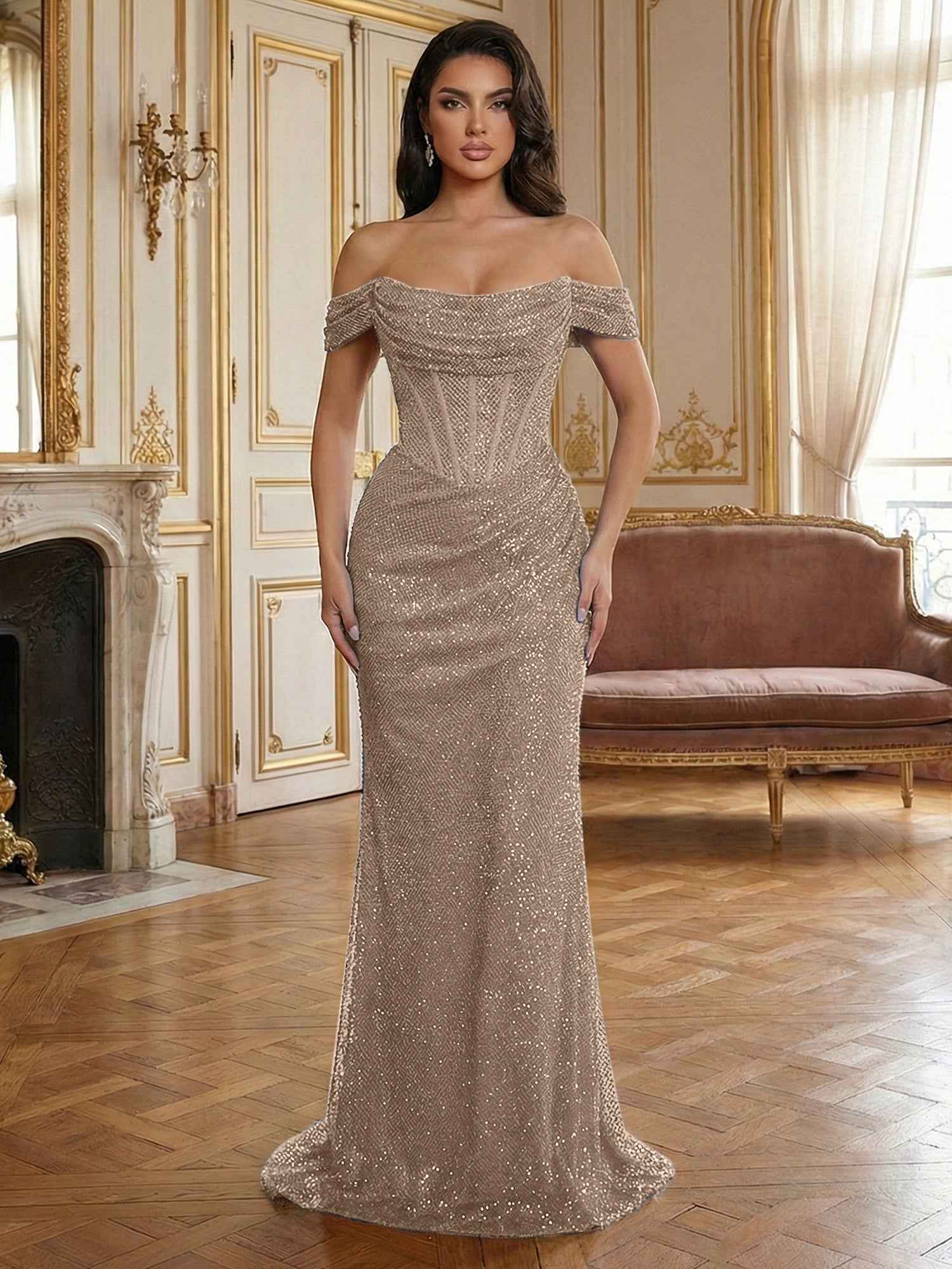 Red Off-The-Shoulder Sequined Corset Mermaid Long Prom Dress