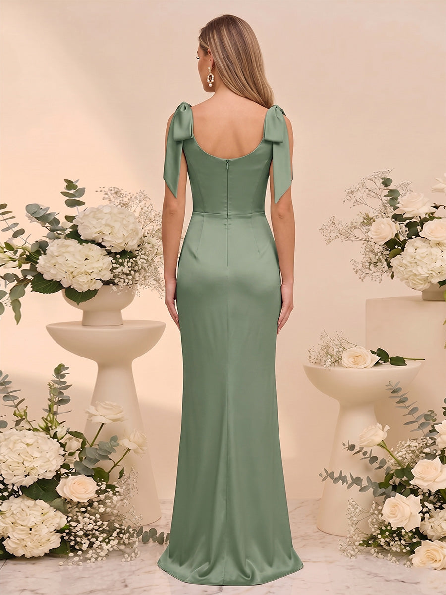 Trumpet/Mermaid Cowl Neck Sleeveless Floor-Length Plus Size Bridesmaid Dresses With Bowknot & Ruched