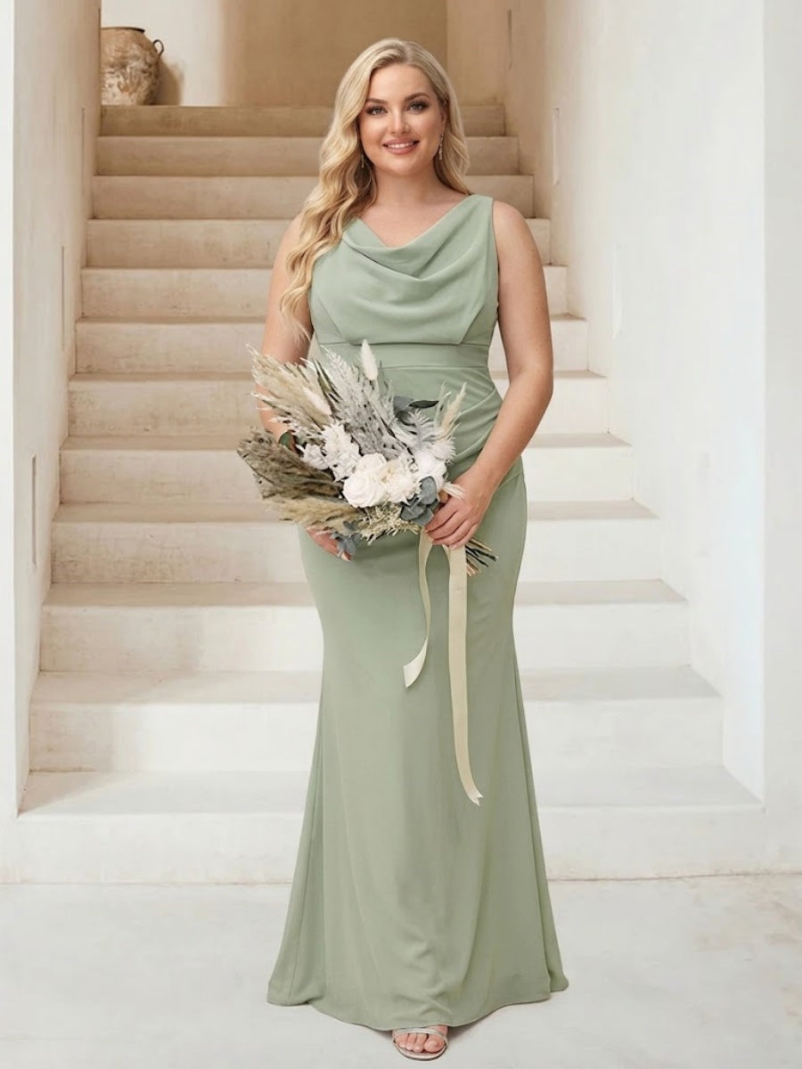 Trumpet/Mermaid Cowl Neck Sleeveless Ruched Plus Size Bridesmaid Dresses