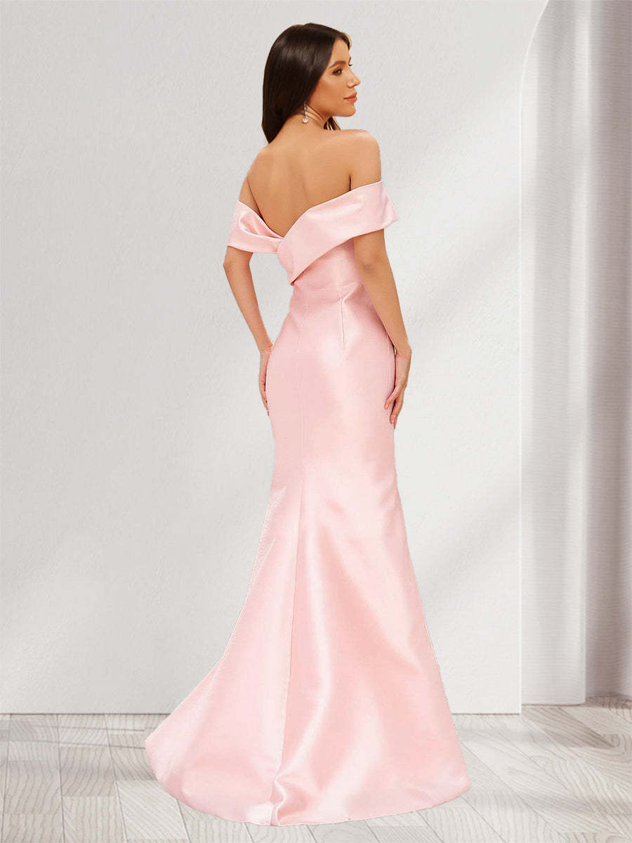 Trumpet/Mermaid Off-the- Shoulder Ruffle Bridesmaid Dresses with Split Side
