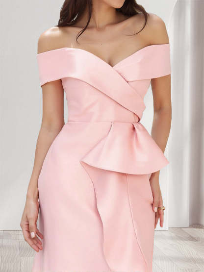 Trumpet/Mermaid Off-the- Shoulder Ruffle Bridesmaid Dresses with Split Side