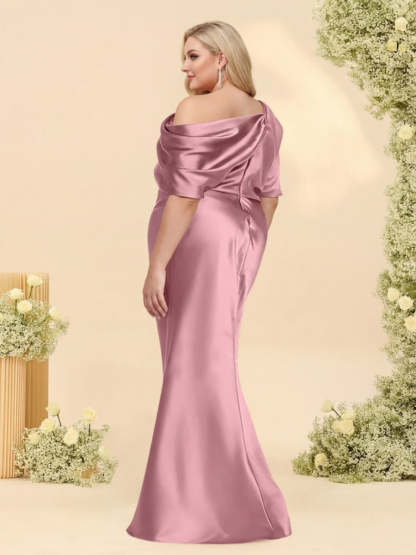 Trumpet/Mermaid One-Shoulder Half Sleeves Plus Size Bridesmaid Dresses With Ruched