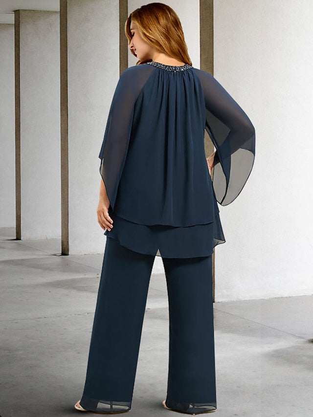 Mother of the Bride Jewel Neck Pantsuits in Chiffon-BMbridal