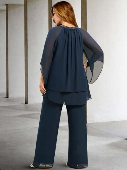 Mother of the Bride Jewel Neck Pantsuits in Chiffon-BMbridal