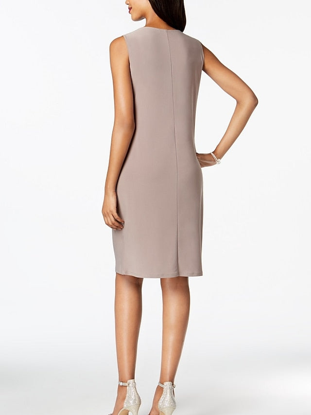 Knee-Length Mother of the Bride Sheath/Column Jewel Neck Dresses-BMbridal