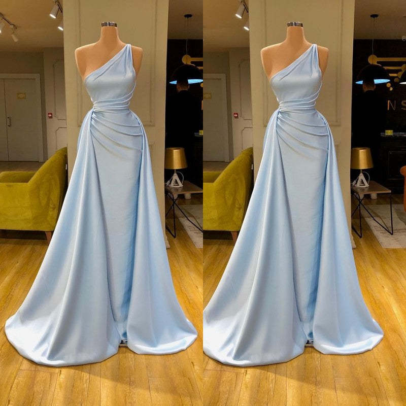 Unique Cross Sweetheart Light Blue Soft-pleated Long Prom Dress-BMbridal.com