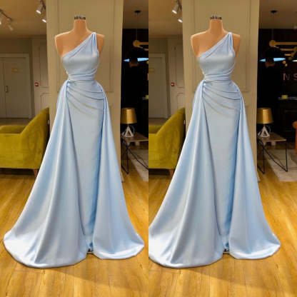 Unique Cross Sweetheart Light Blue Soft-pleated Long Prom Dress-BMbridal.com