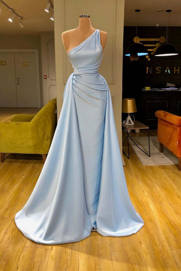 Unique Cross Sweetheart Light Blue Soft-pleated Long Prom Dress-BMbridal.com