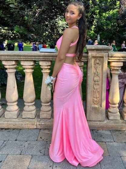 V Neck Mermaid Satin Long Prom Dress with Side Cutouts