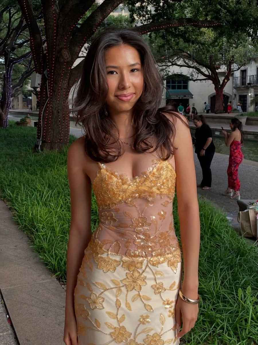 V-Neck Beaded Tiered Long Prom Dress - BMBRIDAL