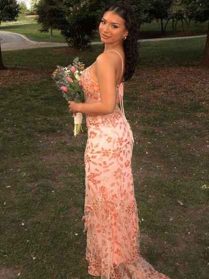 V-Neck Beaded Tiered Long Prom Dress