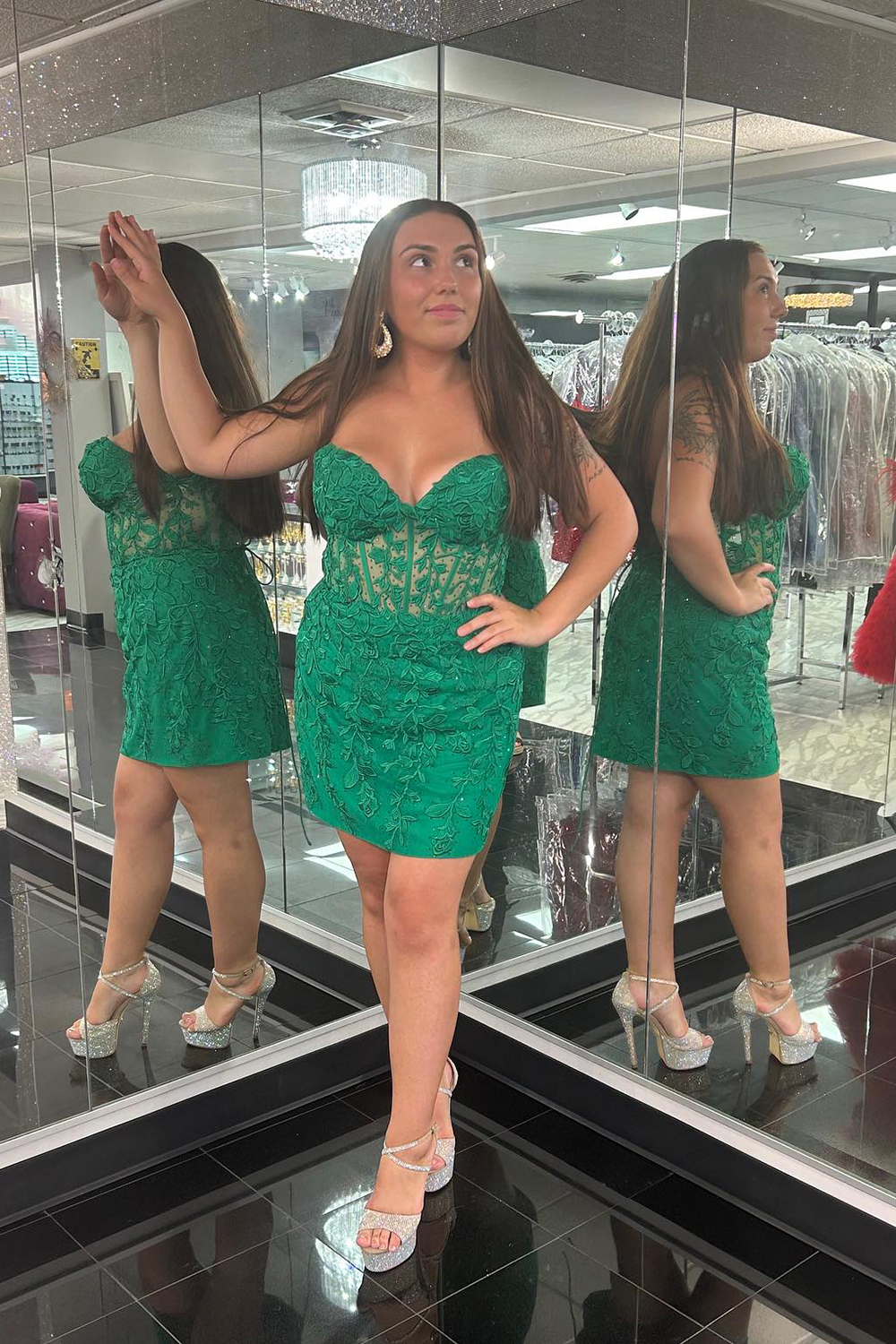 Dark Green Strapless Corset Tight Short Homecoming Dress with Appliques-BMbridal