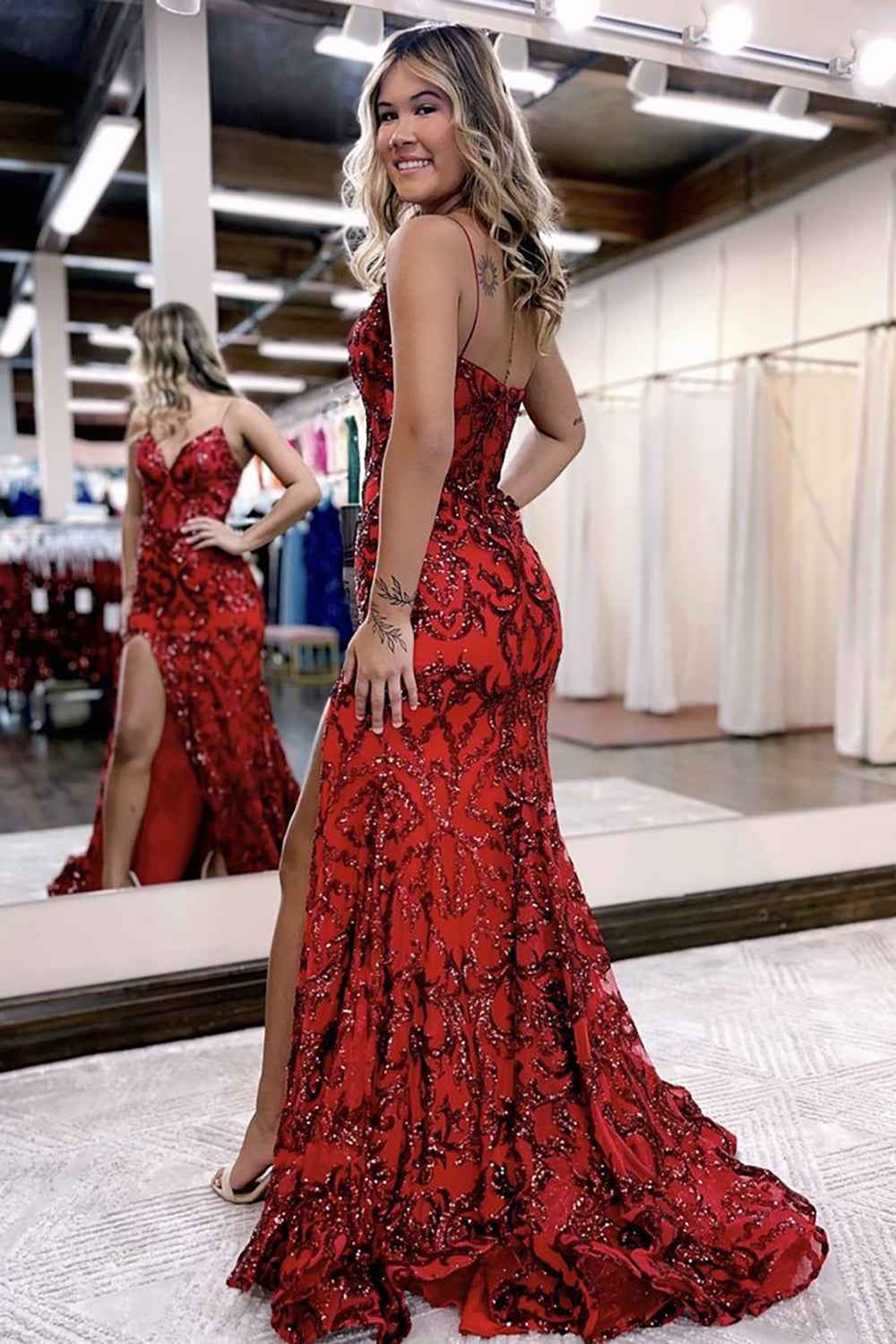 Orange Spaghetti Straps Mermaid Prom Dress