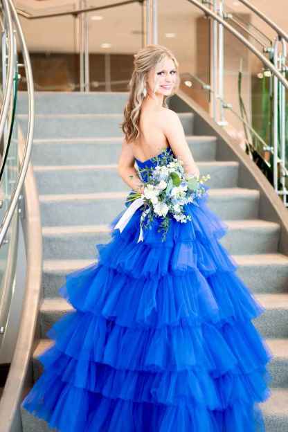 Hot Pink A Line Straples Long Prom Dress with Ruffles