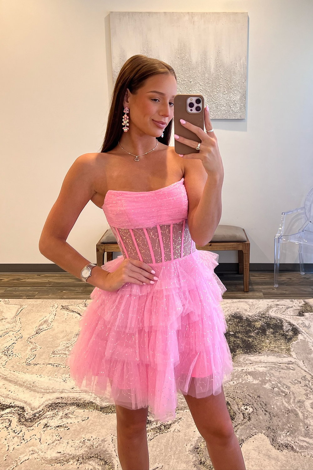 Sparkly Black Corset Tiered A-Line Tulle Short Homecoming Dress