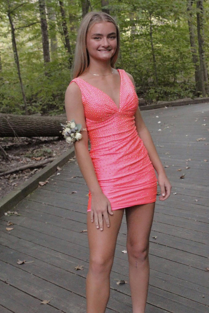 Sparkly Black Beaded V-Neck Backless Tight Short Homecoming Dress