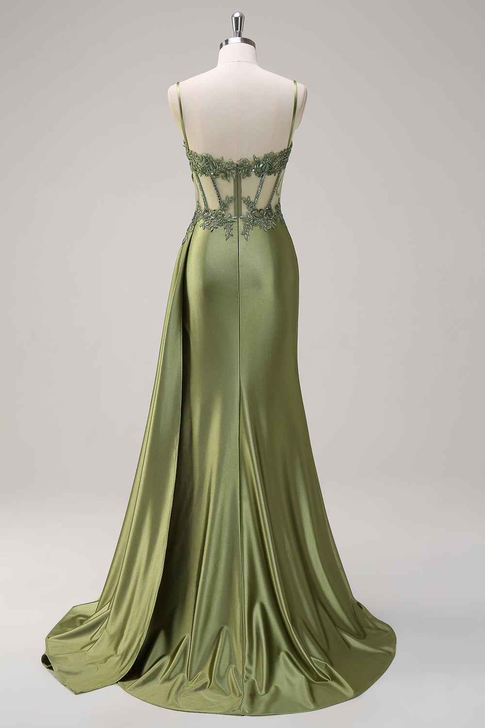 Trendy Mermaid Spaghetti Straps Silver Corset Prom Dress with Appliques