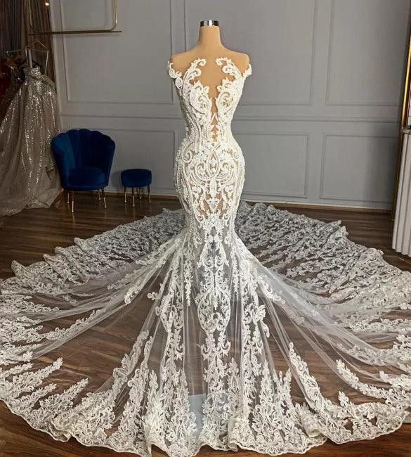 Luxury Mermaid Wedding Dress with Lace Appliques custom made-BMbridal