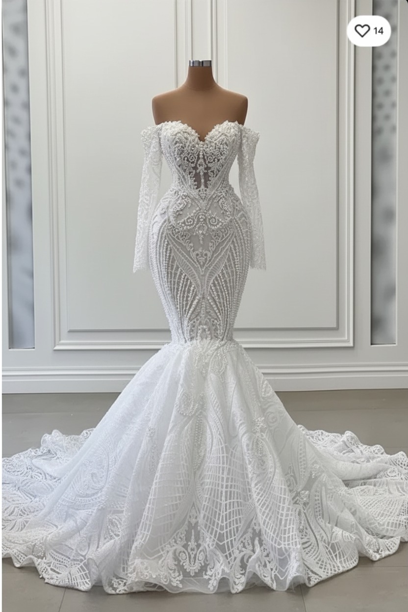 Charming long sleeve Spaghetti Mermaid Wedding Dress with Ruffles