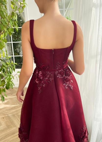 Bmbridal Tulle Square Neck A-Line Straps Prom Dresses with Lace