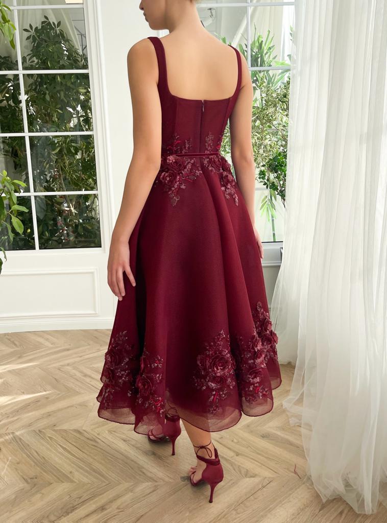 Bmbridal Tulle Square Neck A-Line Straps Prom Dresses with Lace