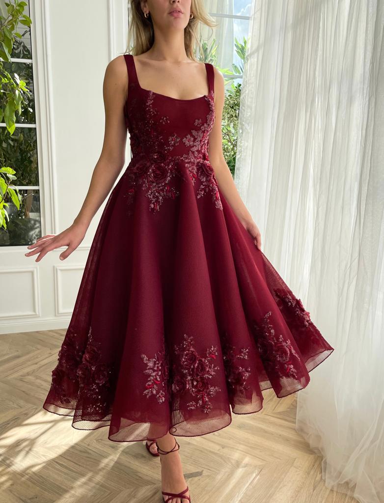 Bmbridal Tulle Square Neck A-Line Straps Prom Dresses with Lace