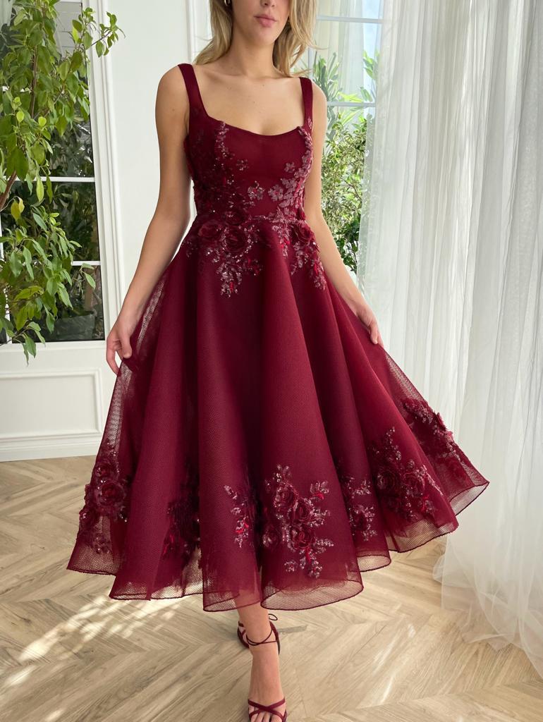 Bmbridal Tulle Square Neck A-Line Straps Prom Dresses with Lace