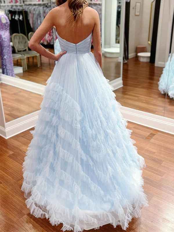 Whimsical Strapless Ruffled Tulle Long Prom Dress