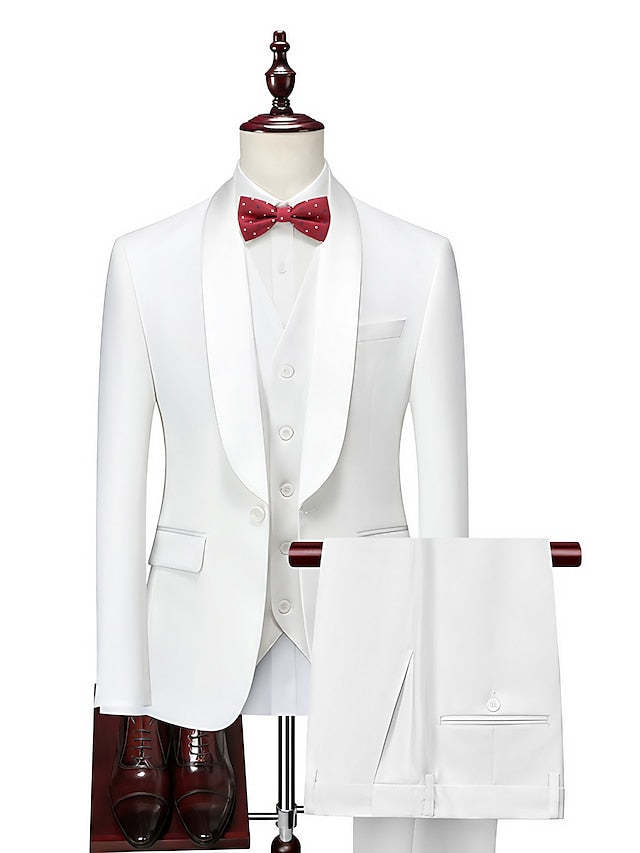 Single-Button Three-Piece Wedding Suit For Men In Standard Fit-BMbridal