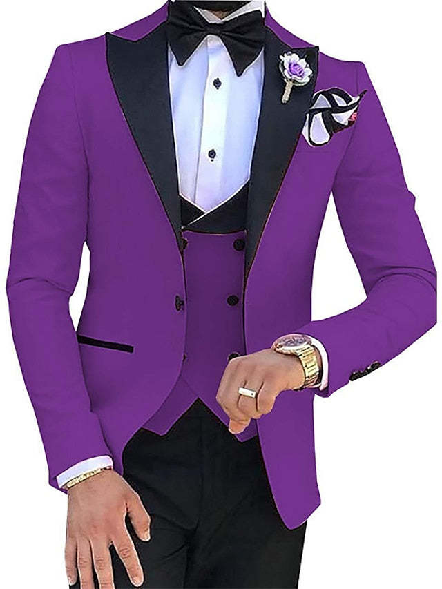 Single-Breasted One-Button Tailored Fit 3-Piece Wedding Suit For Men In Solid Colors-BMbridal