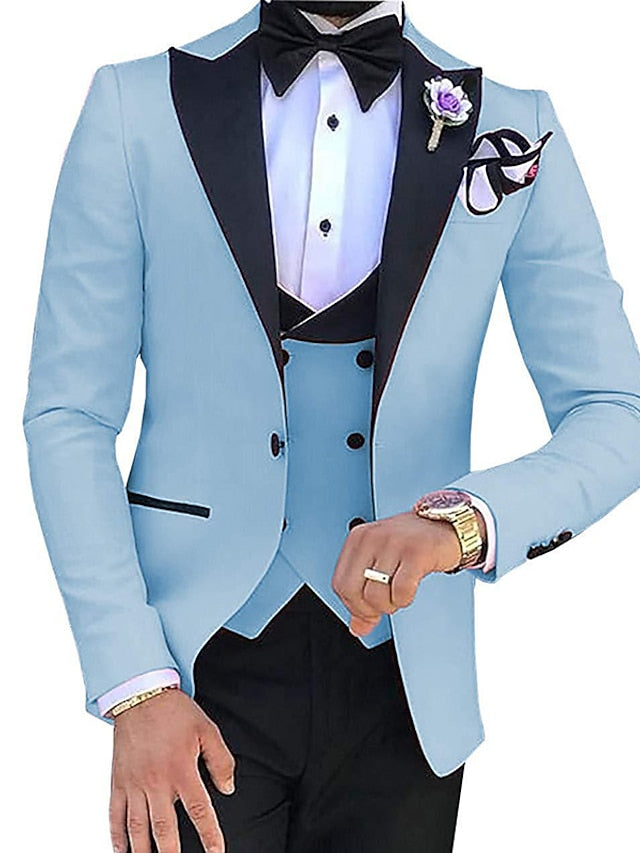 Single-Breasted One-Button Tailored Fit 3-Piece Wedding Suit For Men In Solid Colors-BMbridal