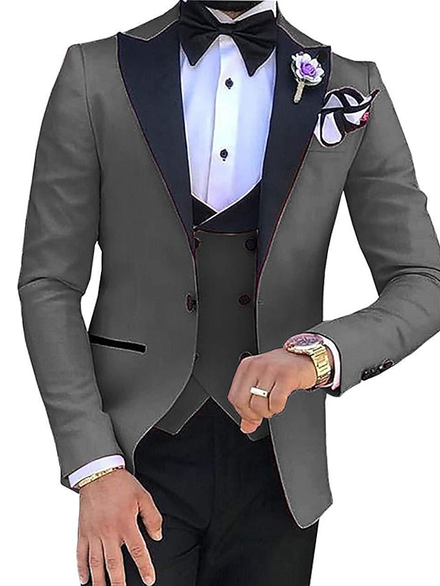 Single-Breasted One-Button Tailored Fit 3-Piece Wedding Suit For Men In Solid Colors-BMbridal
