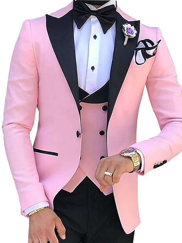 Single-Breasted One-Button Tailored Fit 3-Piece Wedding Suit For Men In Solid Colors-BMbridal