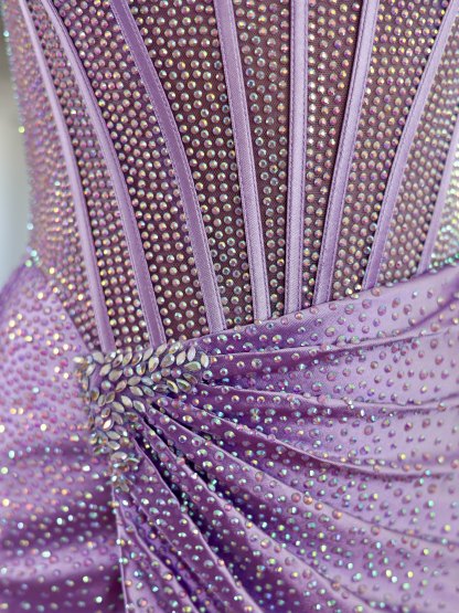 Strapless Sweetheart Rhinestone Sheer Corset Homecoming Dress Ruched Wrap Skirt Slit Mini
