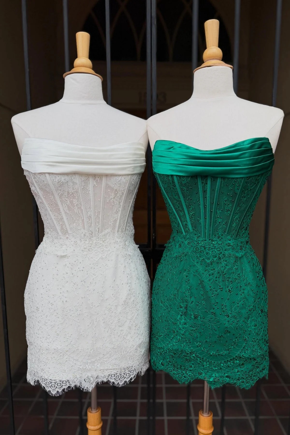 Strapless Ruched Sequin Lace Corset Homecoming Dress Open Back Bodycon Mini Scallop Hem