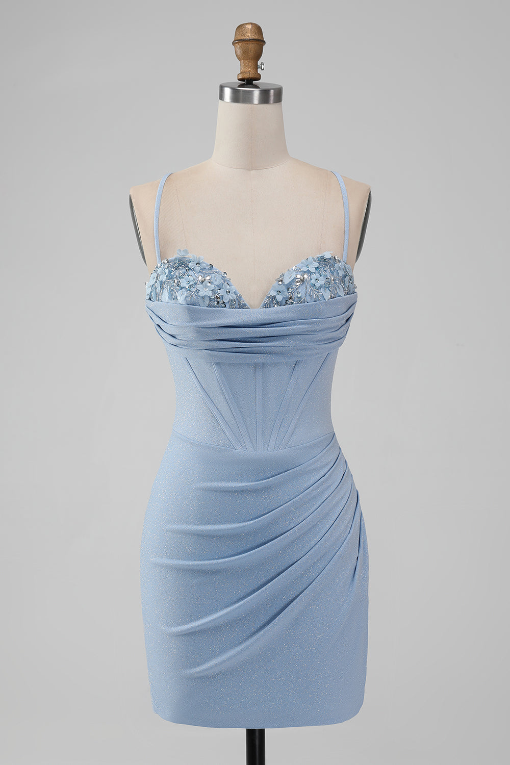 Glitter Navy Beaded Corset Lace-Up Back Tight Short Homecoming Dress   BMBRIDAL