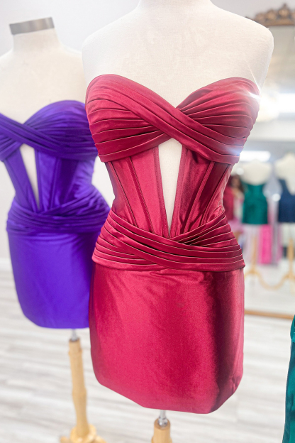 Burgundy Corset Strapless Tight Short Homecoming Dress