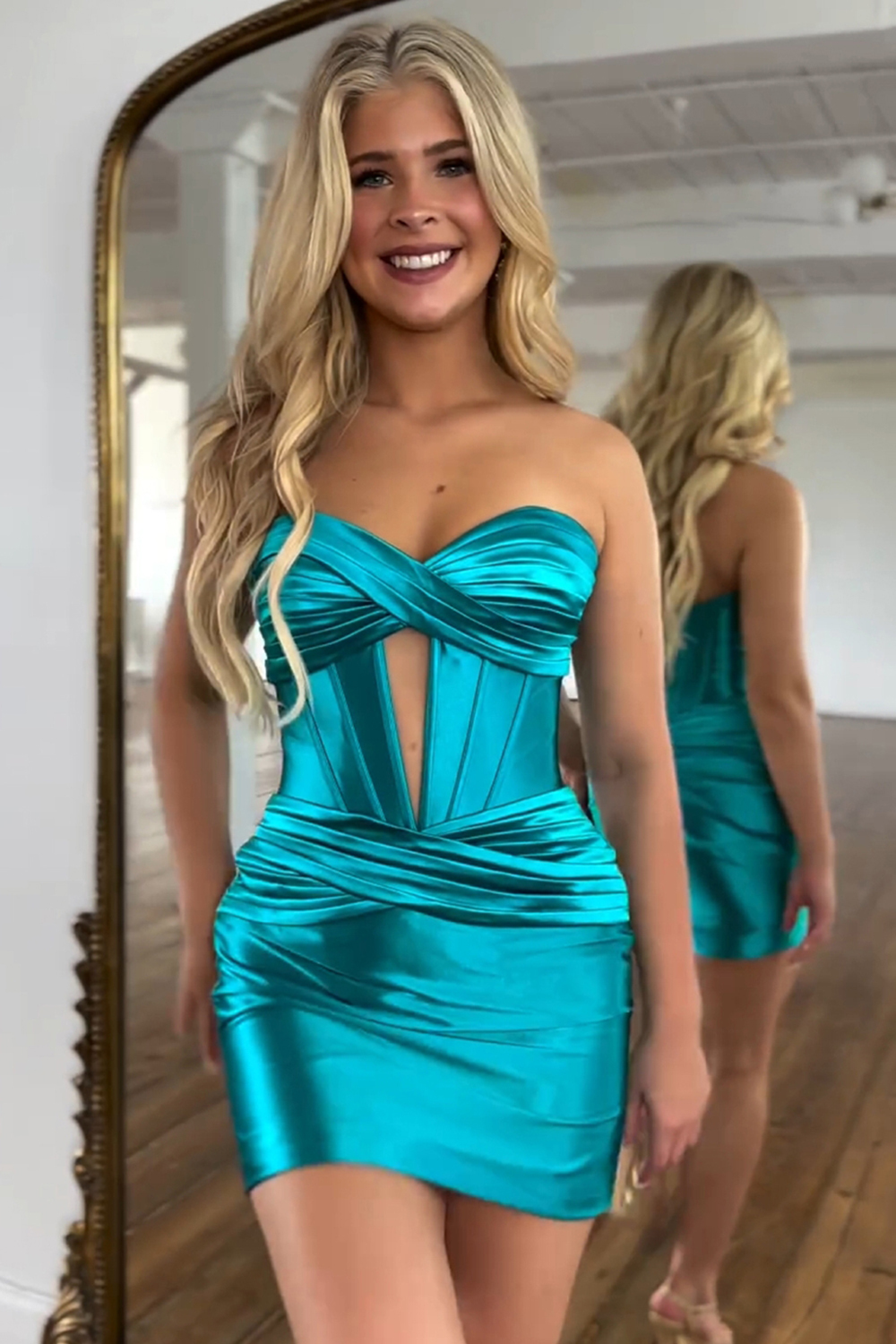 Turquoise Corset Keyhole Tight Short Homecoming Dress with Ruffles-BMbridal