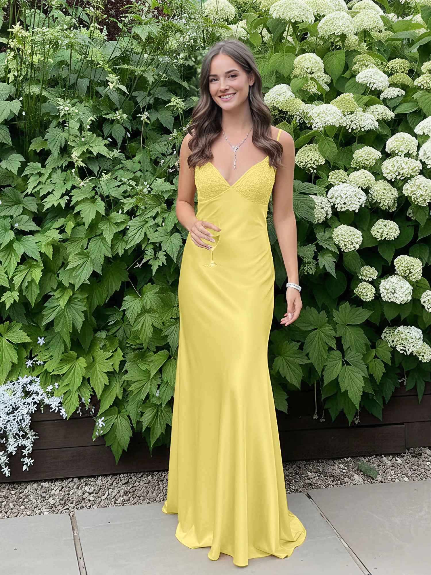 Blue A Line V-neck Beaded Back Tie Long Prom Dress