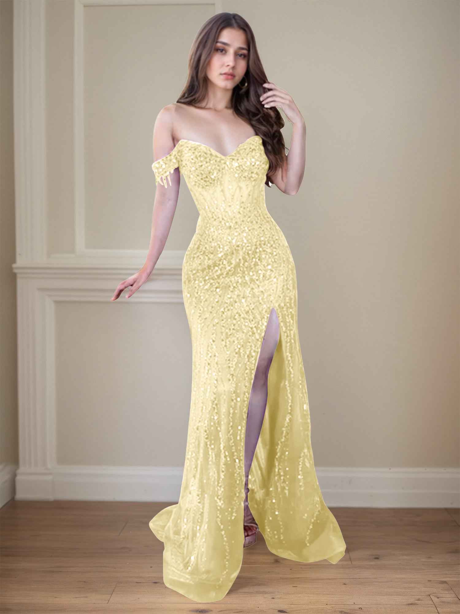 Red Off-the-Shoulder Beaded Tulle Long Prom Dress with Swirling Sequins