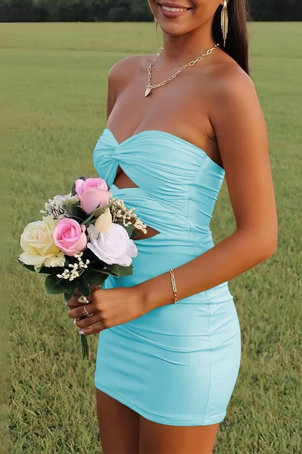 Yellow Bodycon Sweetheart Keyhole Mini Party Dress