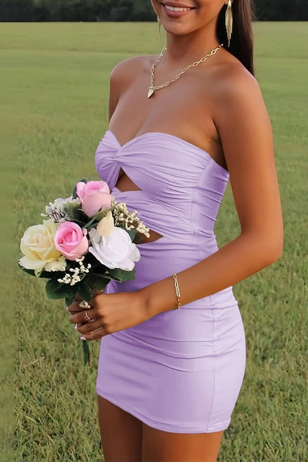 Yellow Bodycon Sweetheart Keyhole Mini Party Dress